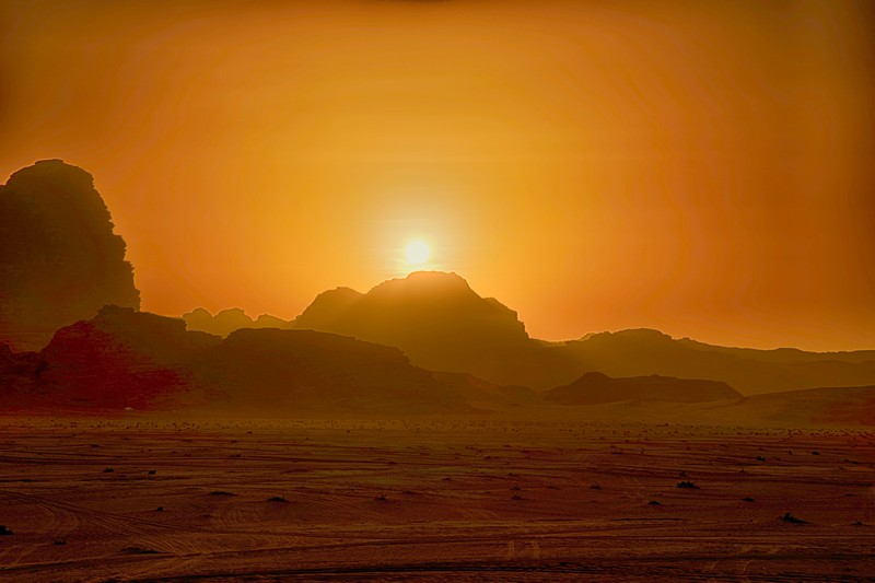 Coucher de soleil sur le Wadi Rum