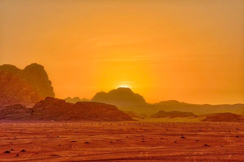 Coucher de soleil sur le Wadi Rum