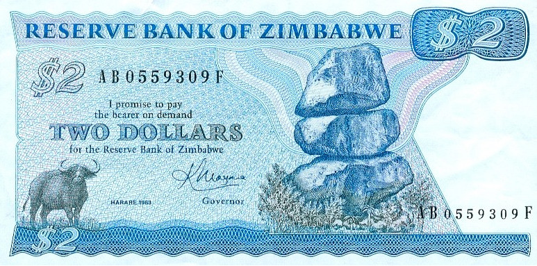 Ancien billet de 2 dollars zimbabwéens