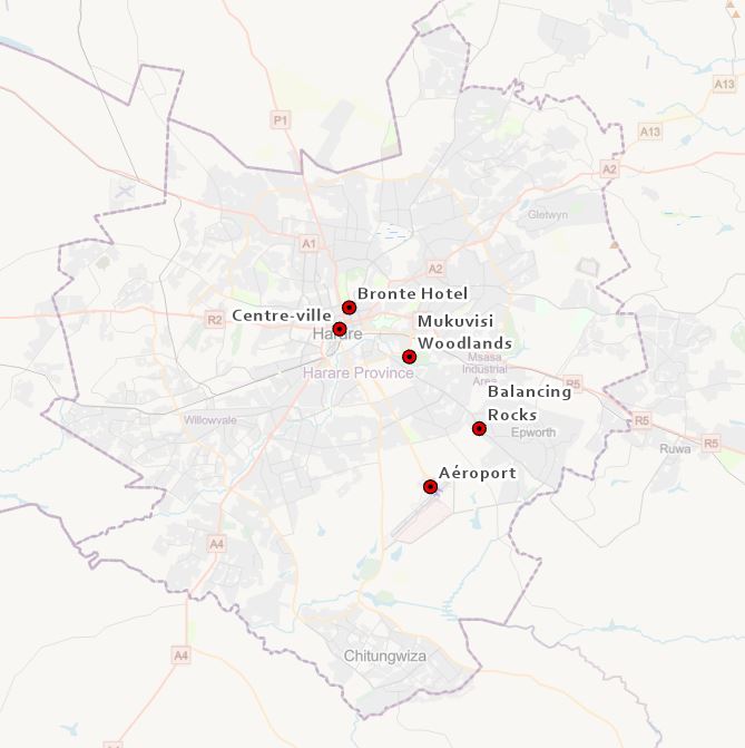 Carte des lieux visités